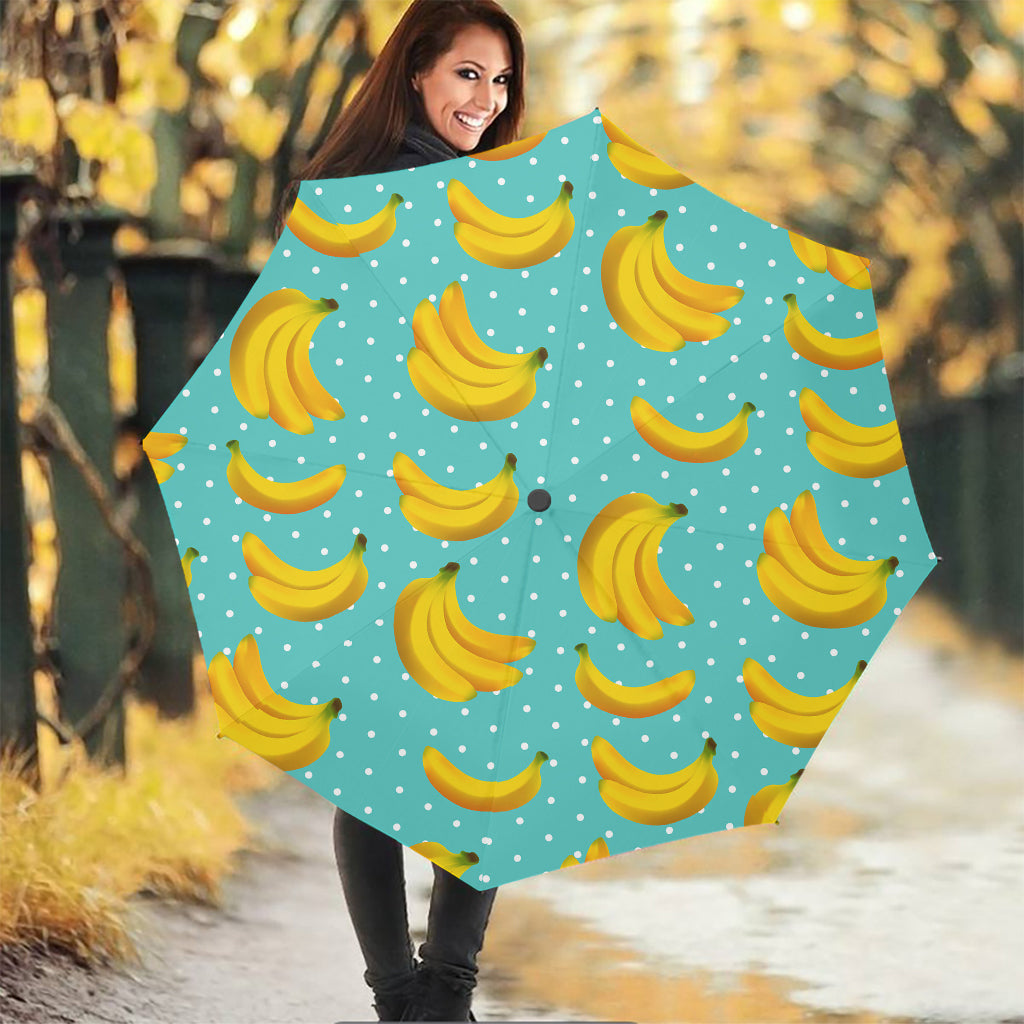 Polka Dot Banana Pattern Print Foldable Umbrella