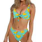 Polka Dot Banana Pattern Print Front Bow Tie Bikini