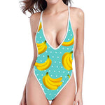 Polka Dot Banana Pattern Print High Cut One Piece Swimsuit