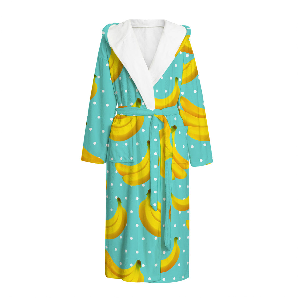 Polka Dot Banana Pattern Print Hooded Bathrobe