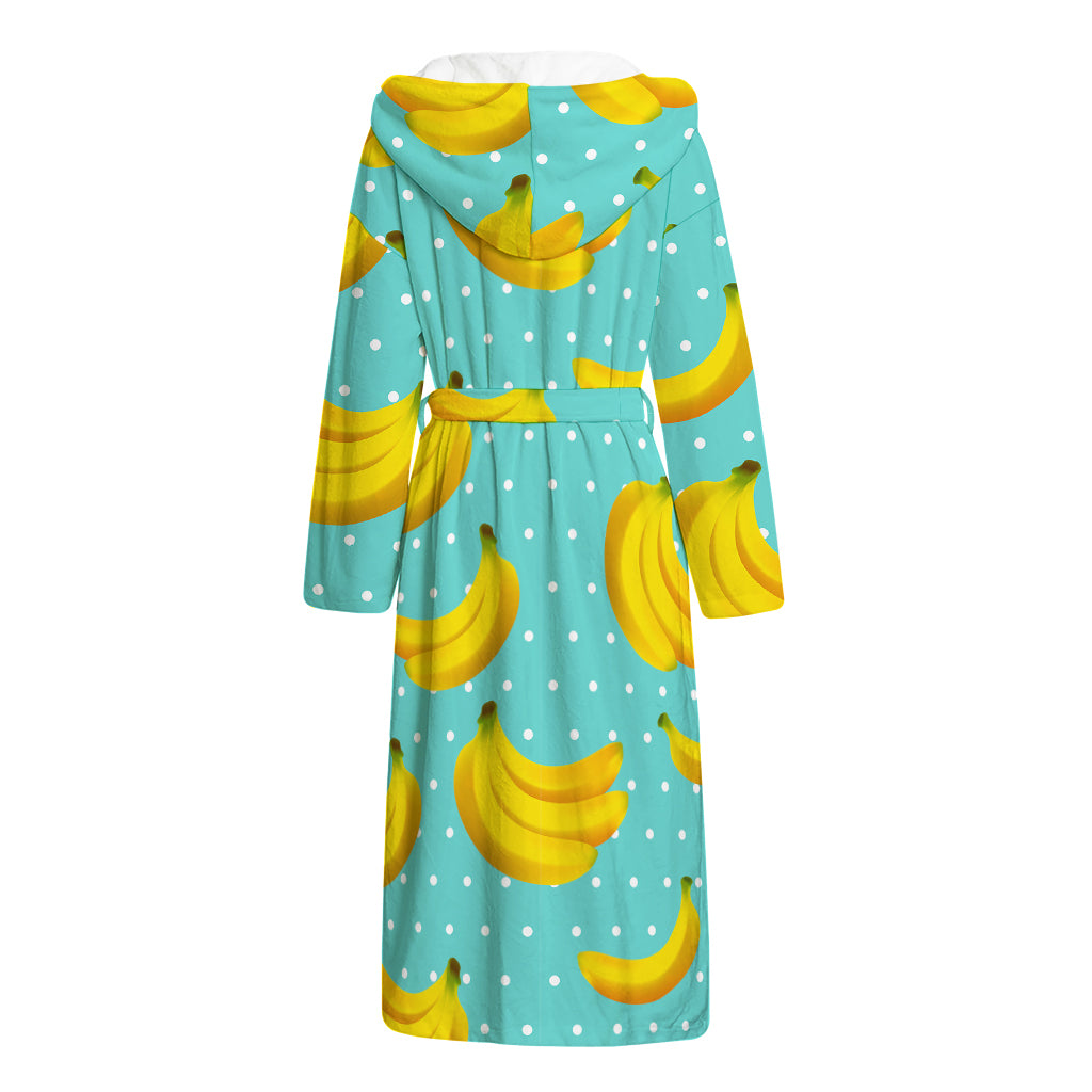 Polka Dot Banana Pattern Print Hooded Bathrobe