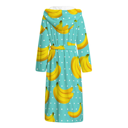 Polka Dot Banana Pattern Print Hooded Bathrobe