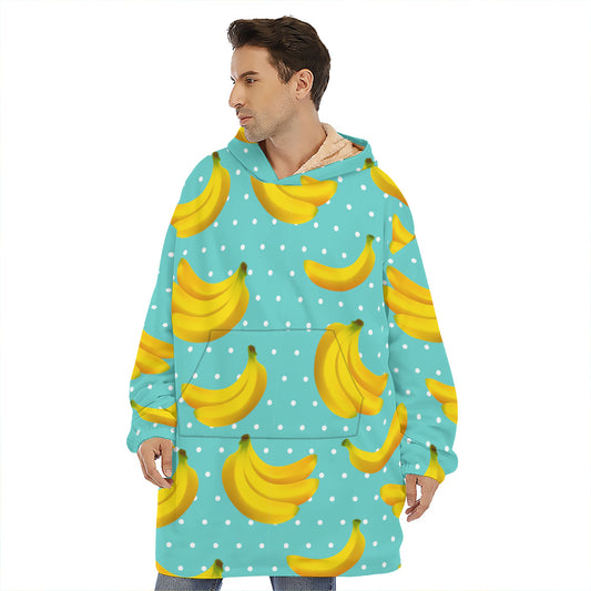 Polka Dot Banana Pattern Print Hoodie Blanket
