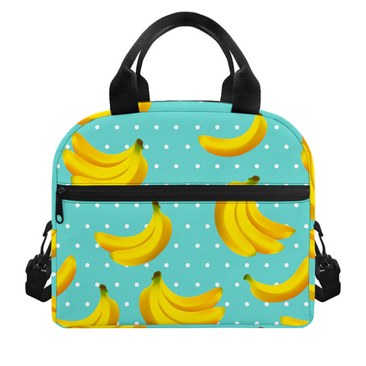 Polka Dot Banana Pattern Print Insulated Lunch Bag