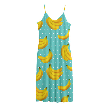 Polka Dot Banana Pattern Print Jersey Midi Cami Dress