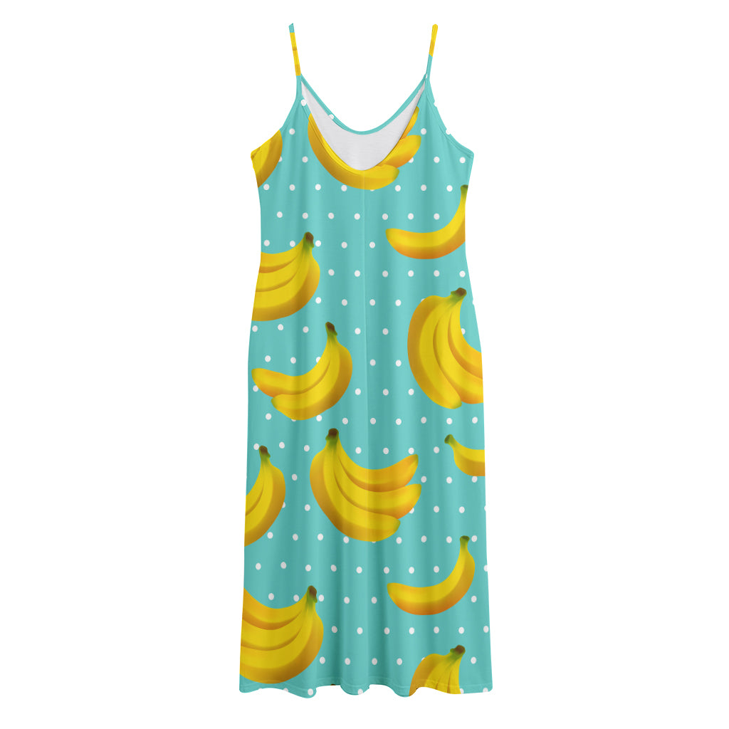 Polka Dot Banana Pattern Print Jersey Midi Cami Dress