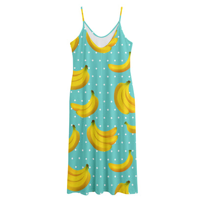 Polka Dot Banana Pattern Print Jersey Midi Cami Dress