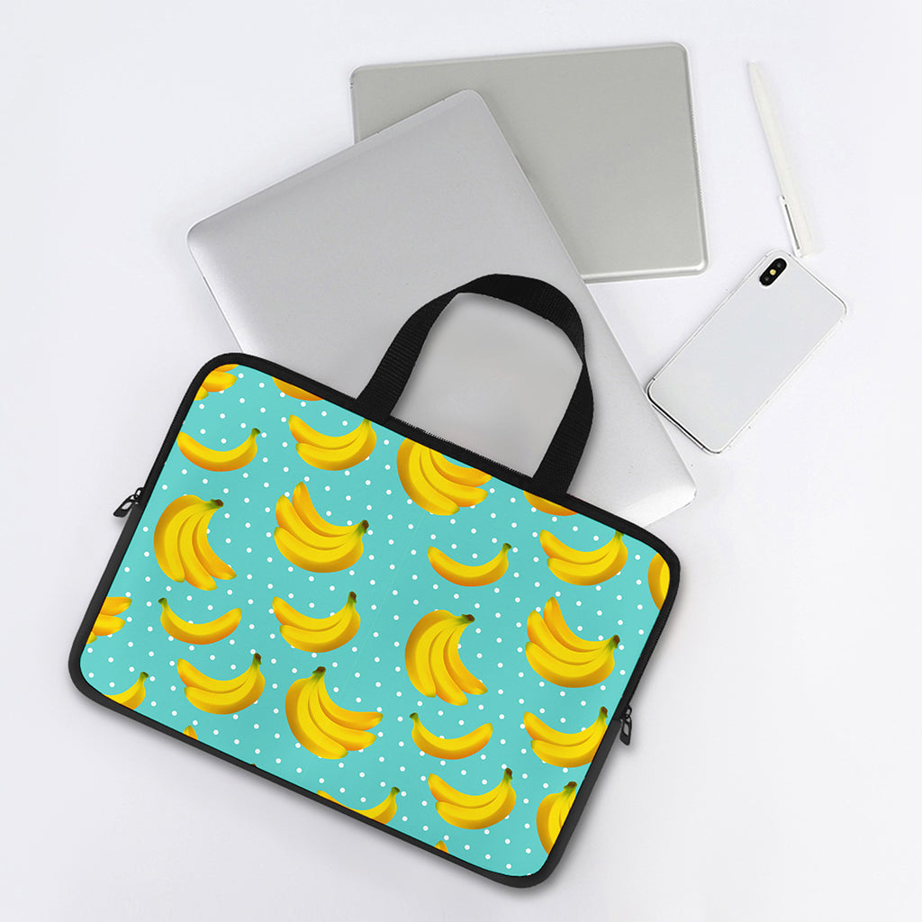 Polka Dot Banana Pattern Print Laptop Sleeve With Handle