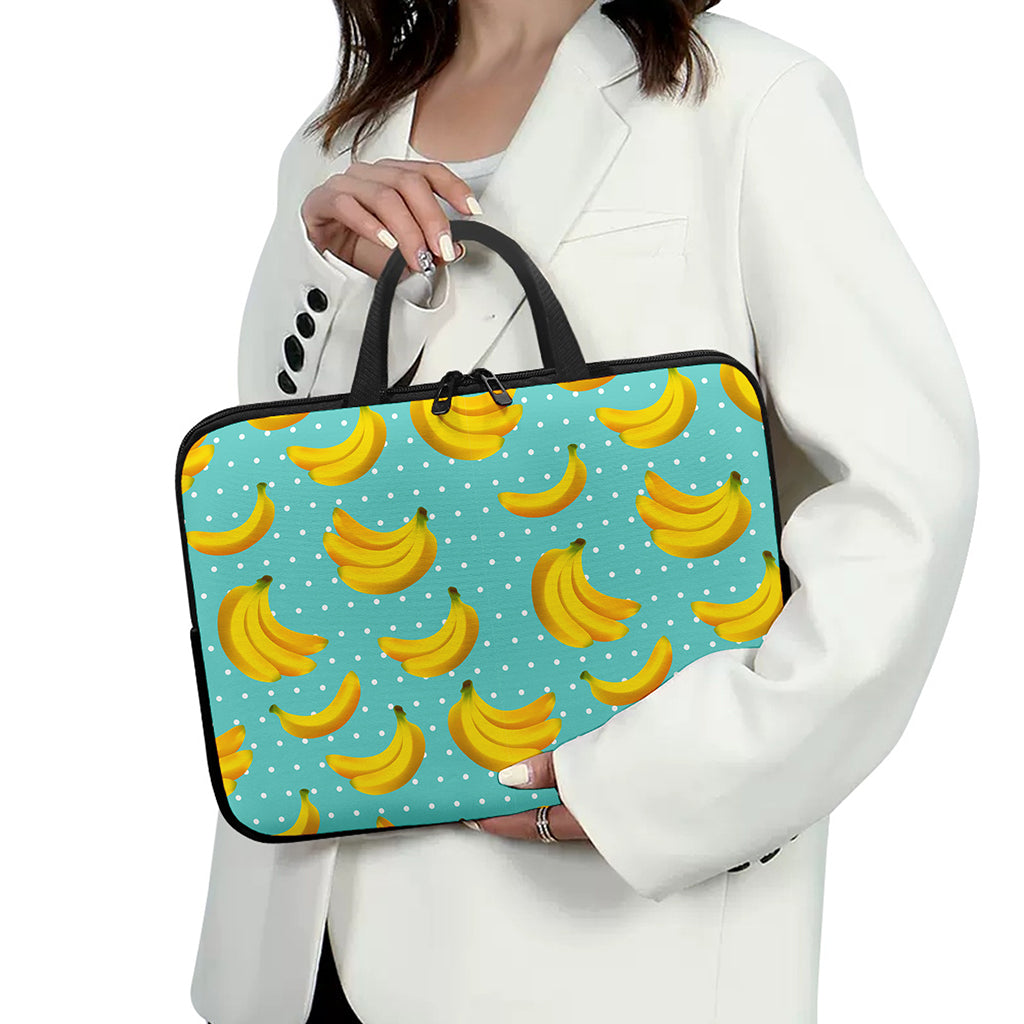 Polka Dot Banana Pattern Print Laptop Sleeve With Handle