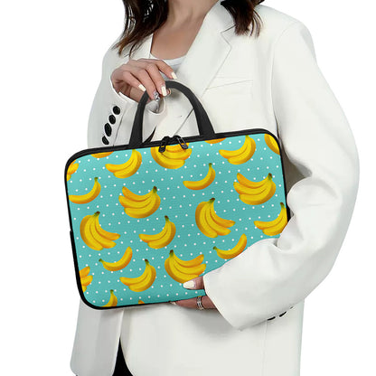 Polka Dot Banana Pattern Print Laptop Sleeve With Handle