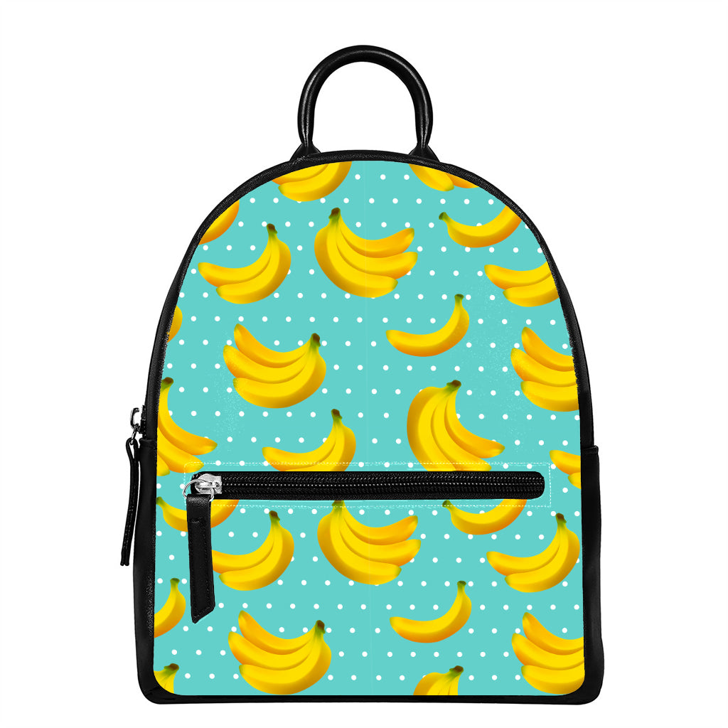 Polka Dot Banana Pattern Print Leather Backpack