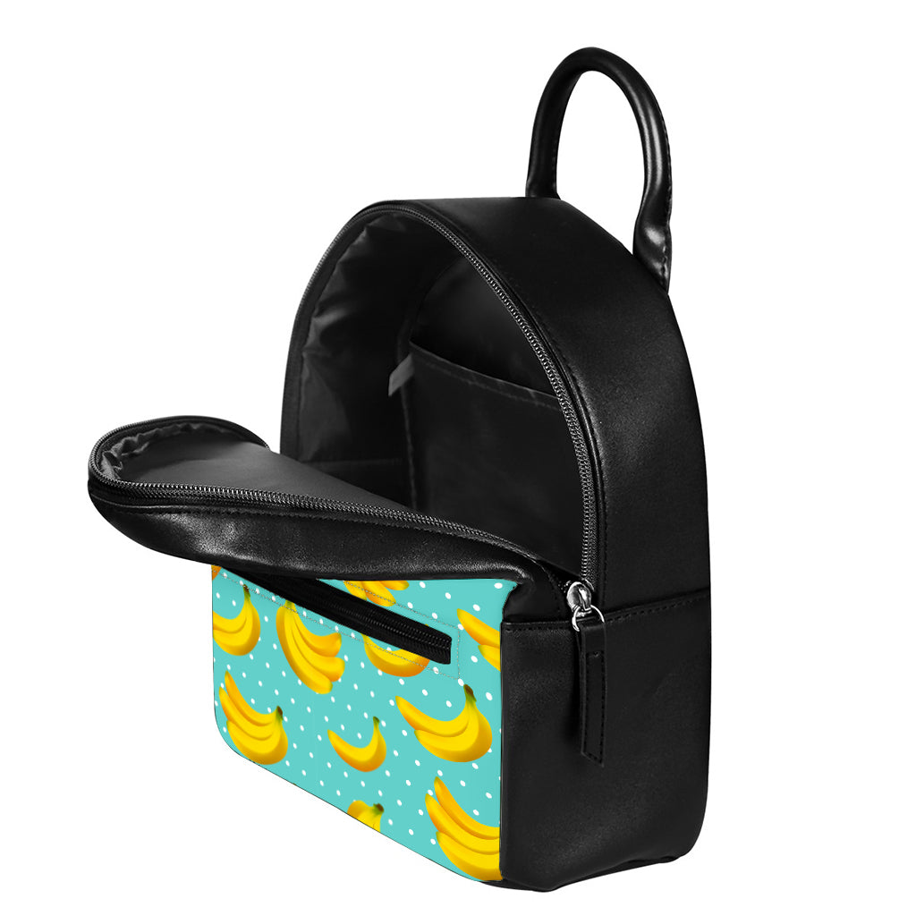Polka Dot Banana Pattern Print Leather Backpack
