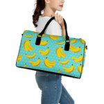 Polka Dot Banana Pattern Print Leather Duffle Bag