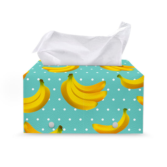 Polka Dot Banana Pattern Print Leather Tissue Box Cover