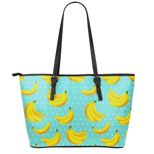 Polka Dot Banana Pattern Print Leather Tote Bag
