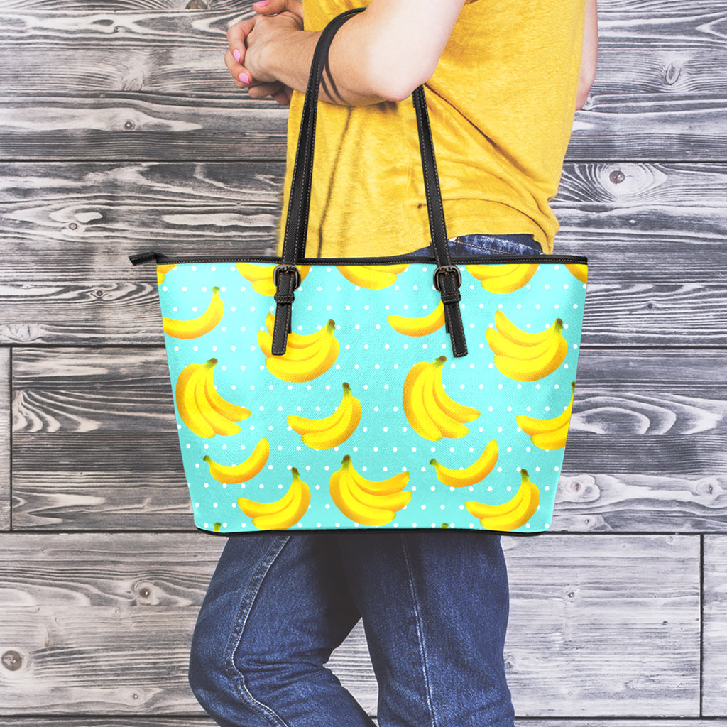 Polka Dot Banana Pattern Print Leather Tote Bag