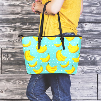 Polka Dot Banana Pattern Print Leather Tote Bag