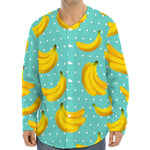 Polka Dot Banana Pattern Print Long Sleeve Baseball Jersey