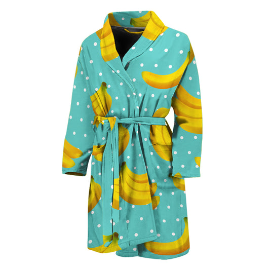 Polka Dot Banana Pattern Print Men's Bathrobe