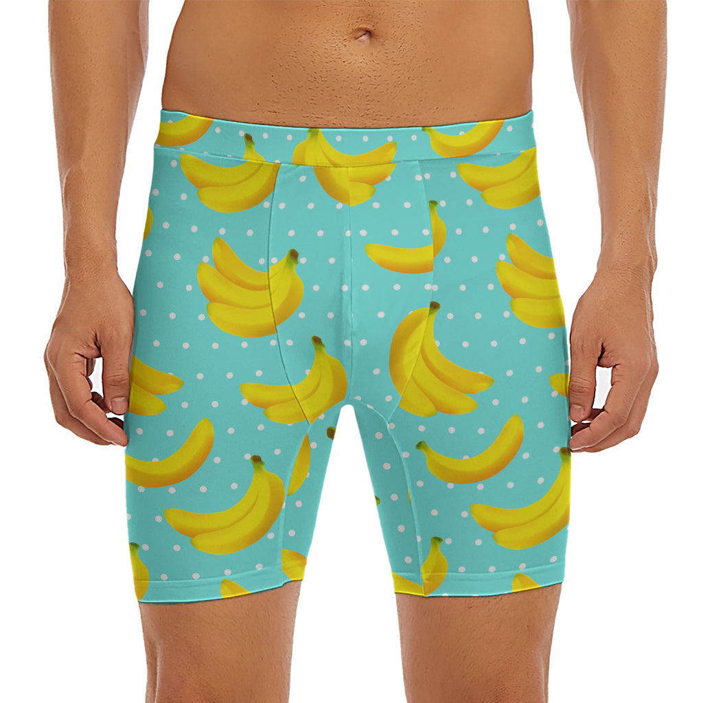 Polka Dot Banana Pattern Print Men's Long Boxer Briefs