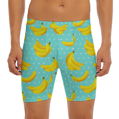 Polka Dot Banana Pattern Print Men's Long Boxer Briefs