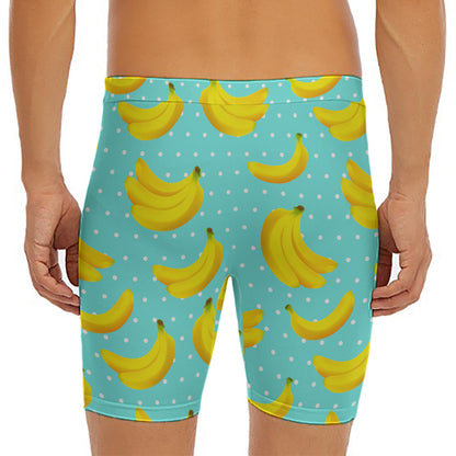Polka Dot Banana Pattern Print Men's Long Boxer Briefs