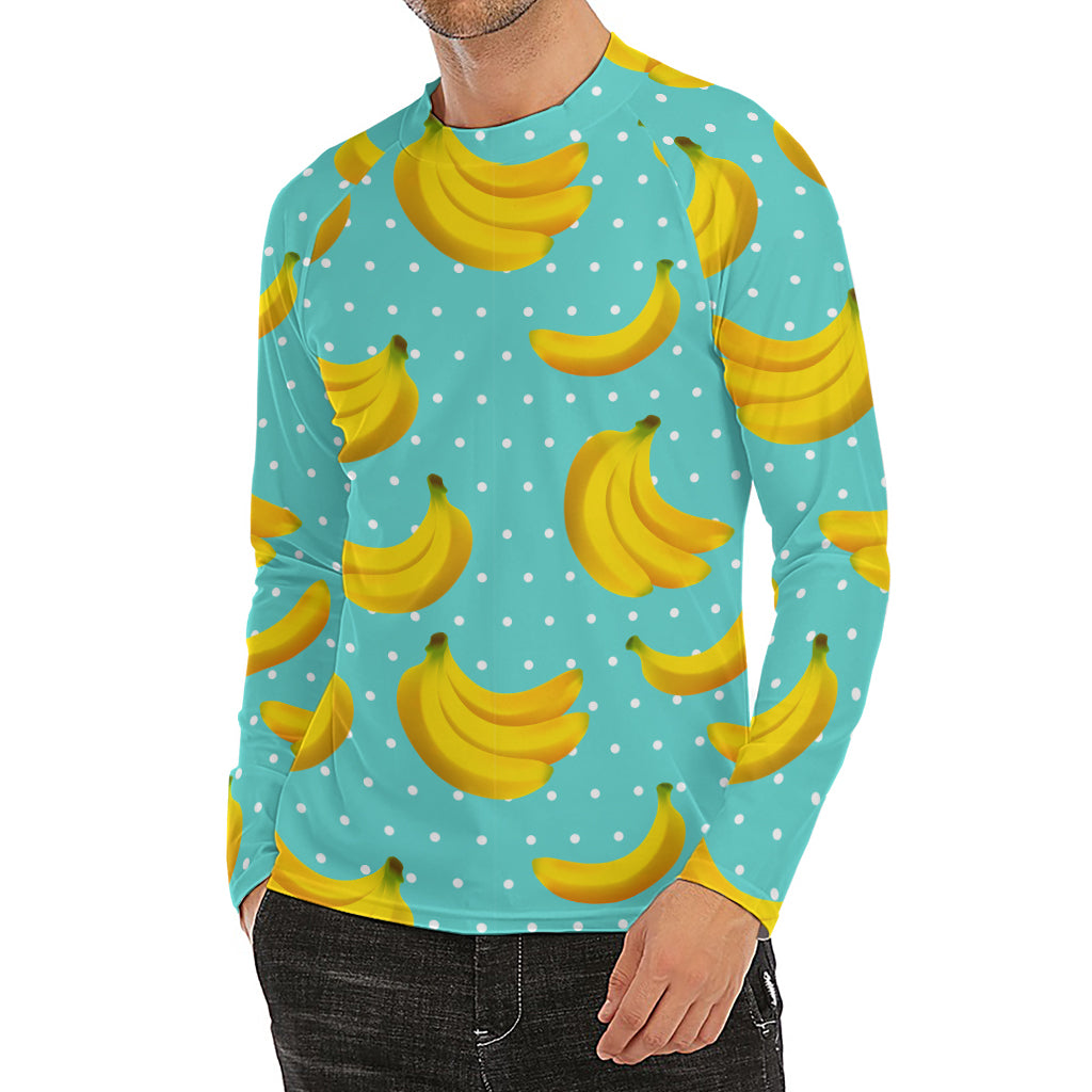 Polka Dot Banana Pattern Print Men's Long Sleeve Rash Guard