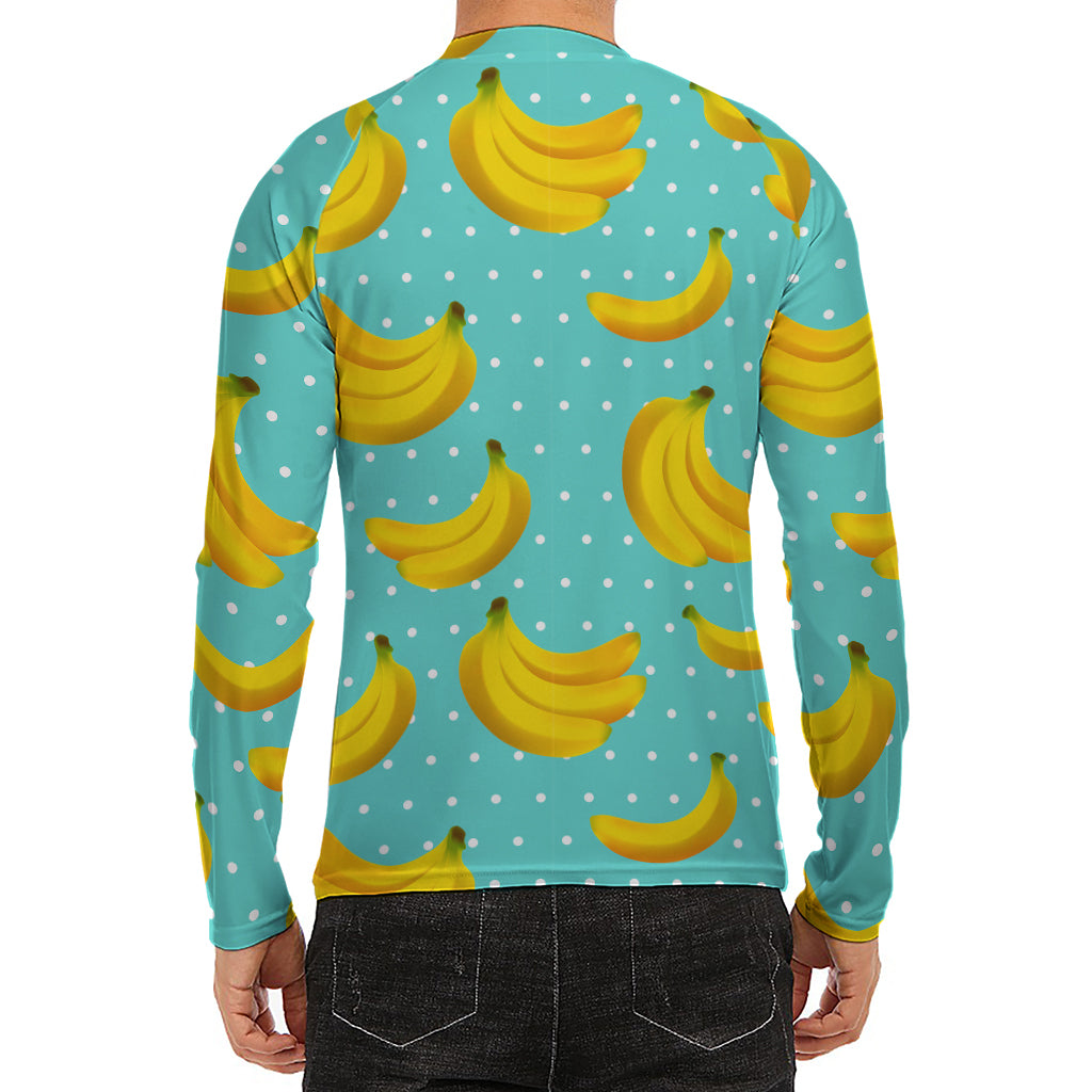 Polka Dot Banana Pattern Print Men's Long Sleeve Rash Guard