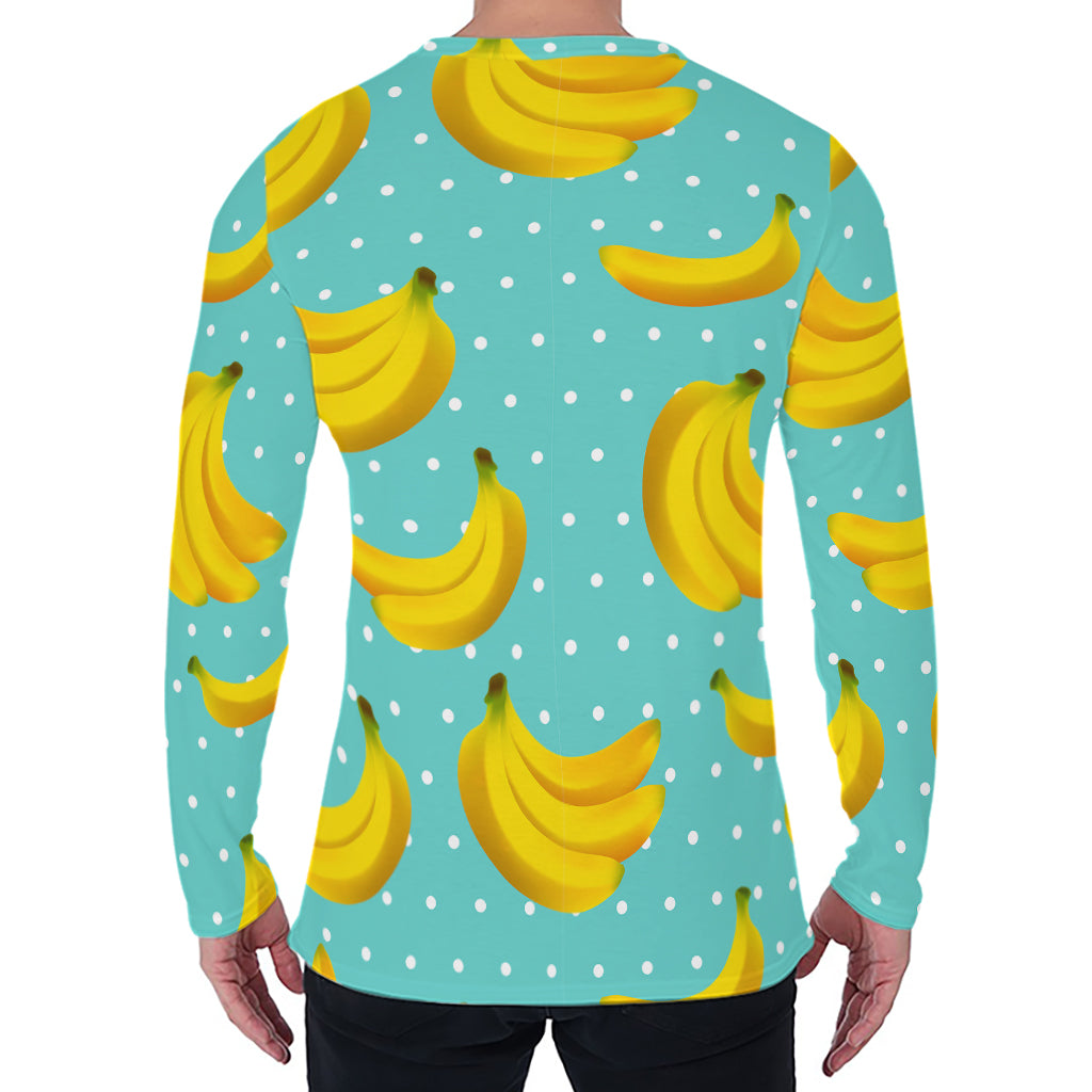 Polka Dot Banana Pattern Print Men's Long Sleeve T-Shirt