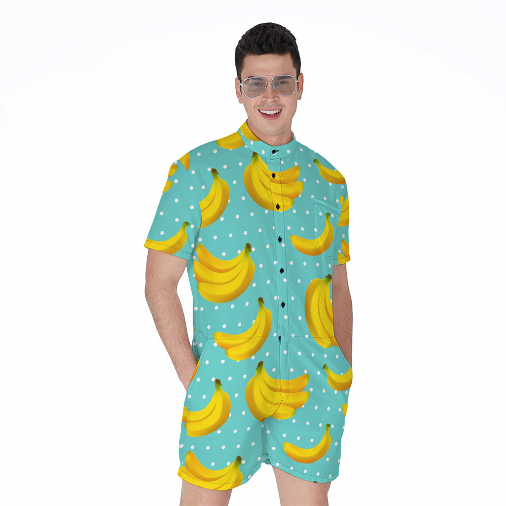 Polka Dot Banana Pattern Print Men's Rompers