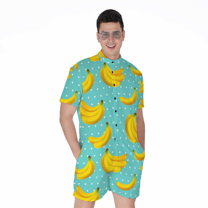 Polka Dot Banana Pattern Print Men's Rompers
