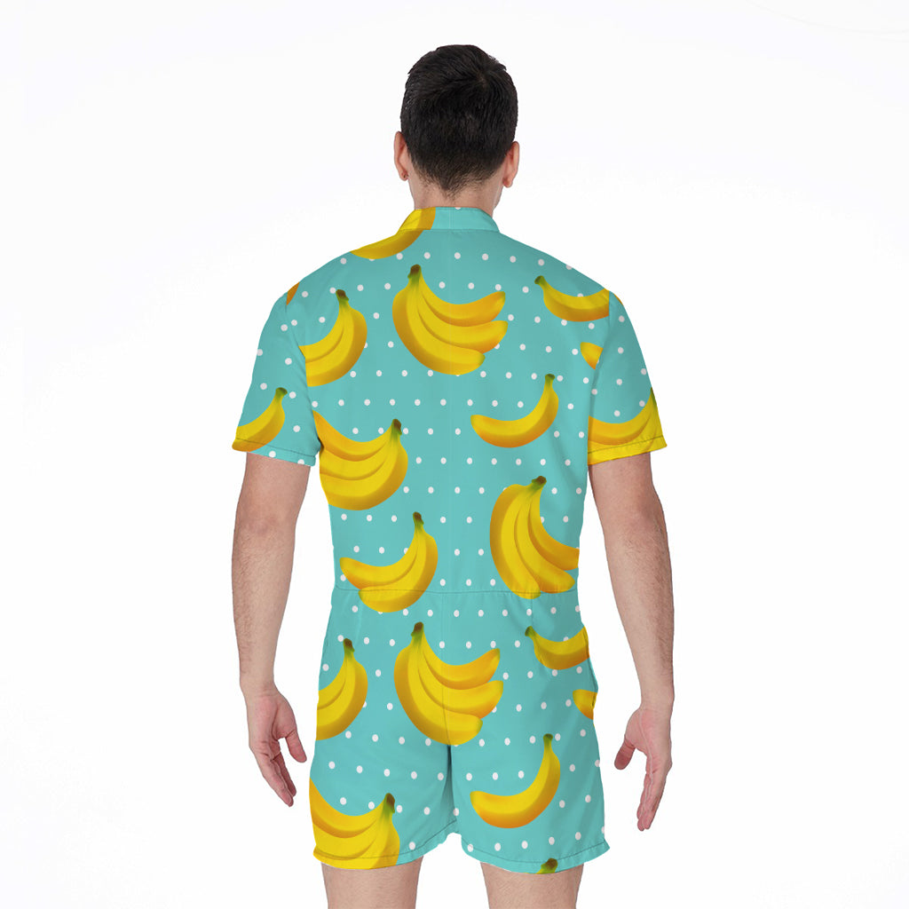 Polka Dot Banana Pattern Print Men's Rompers