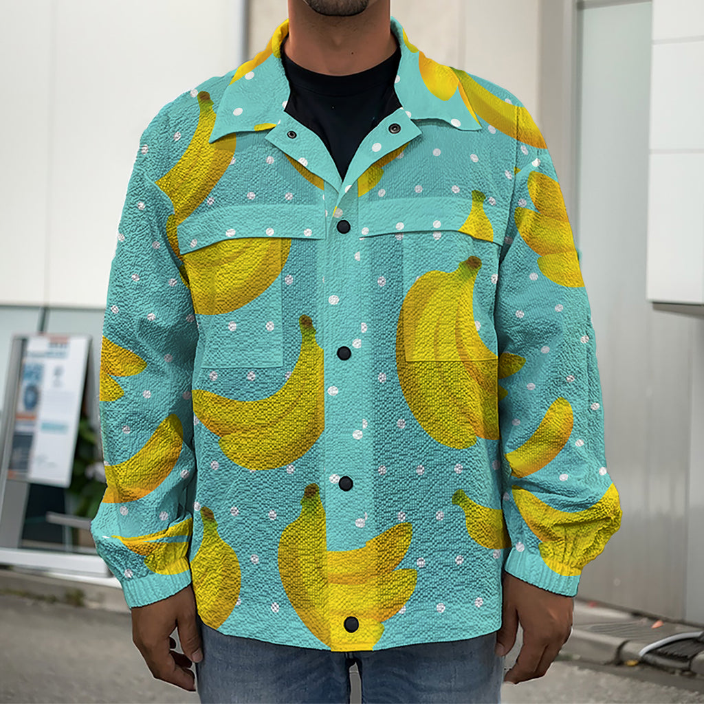 Polka Dot Banana Pattern Print Men's Shirt Jacket