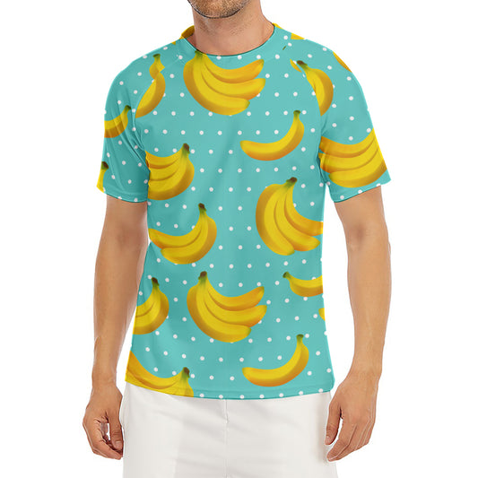 Polka Dot Banana Pattern Print Men's Short Sleeve Rash Guard