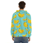 Polka Dot Banana Pattern Print Men's Velvet Pullover Hoodie