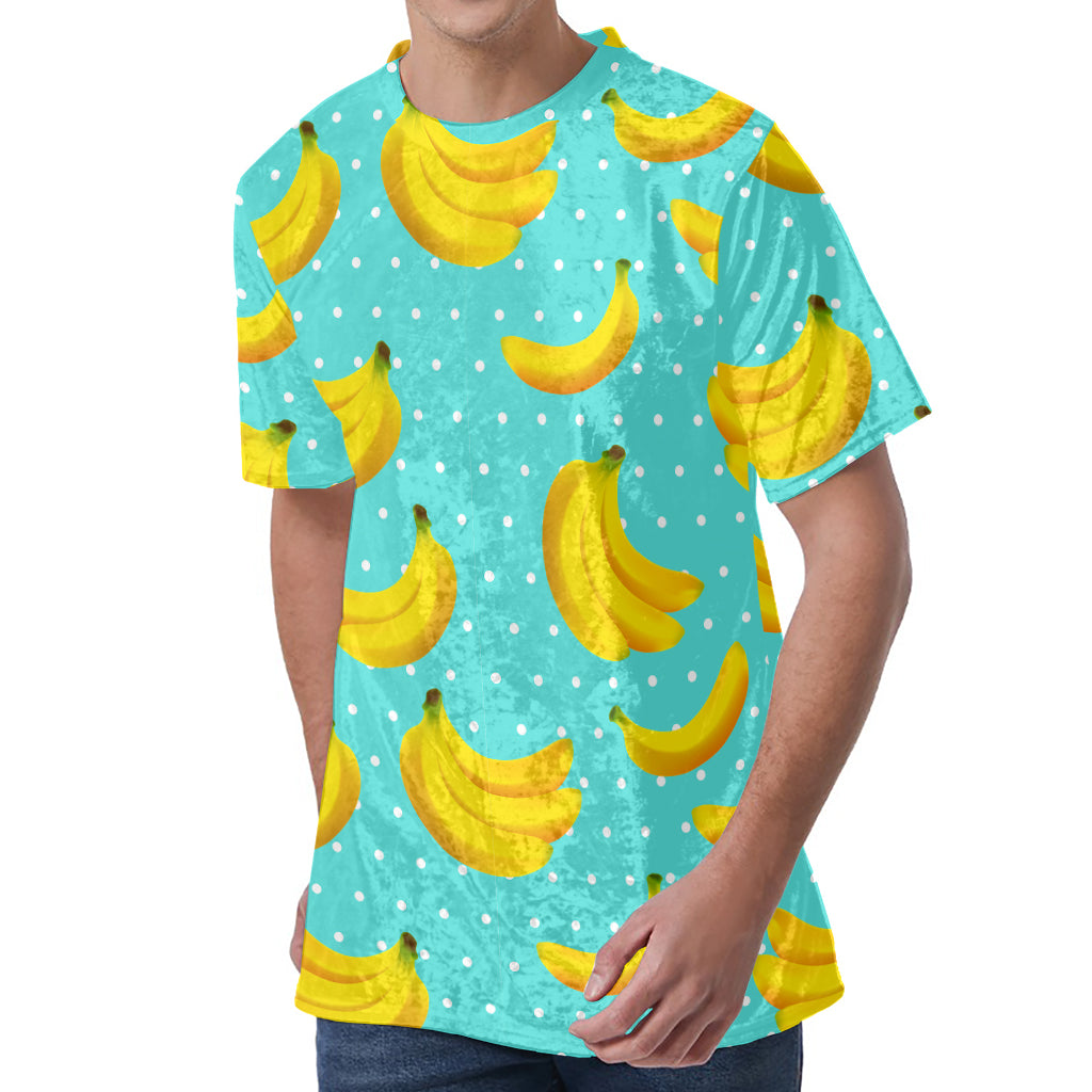 Polka Dot Banana Pattern Print Men's Velvet T-Shirt