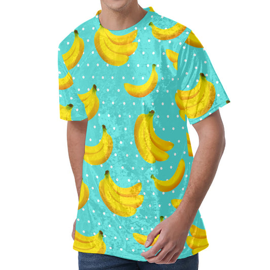 Polka Dot Banana Pattern Print Men's Velvet T-Shirt