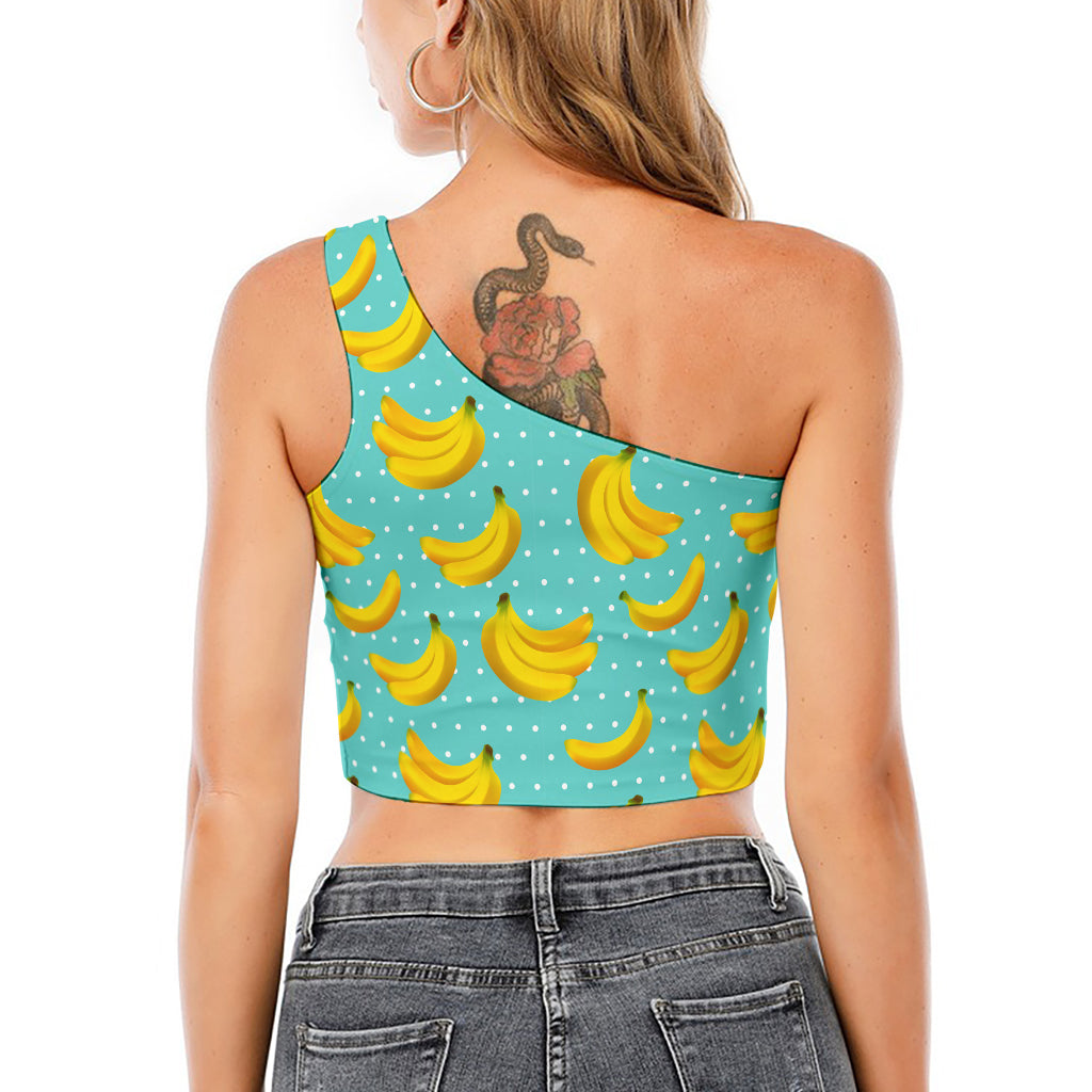 Polka Dot Banana Pattern Print One Shoulder Crop Top