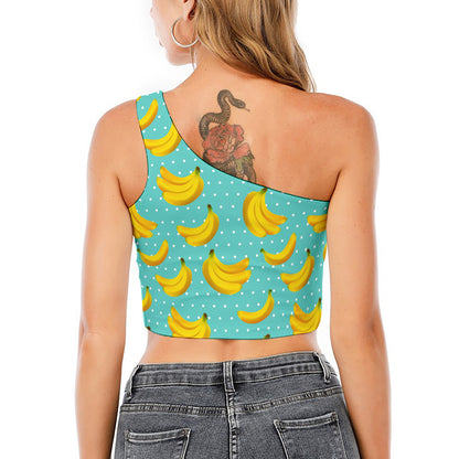 Polka Dot Banana Pattern Print One Shoulder Crop Top