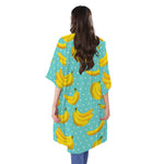 Polka Dot Banana Pattern Print Open Front Beach Cover Up