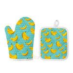 Polka Dot Banana Pattern Print Oven Mitt And Pot Holder Set