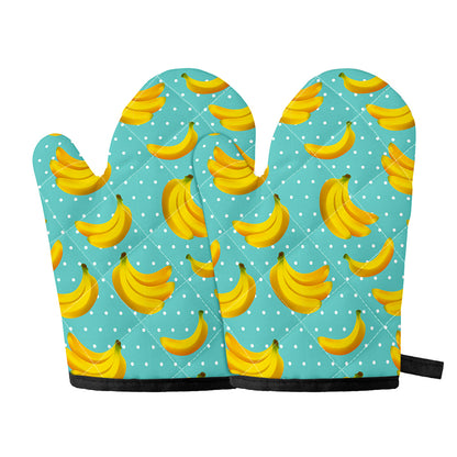 Polka Dot Banana Pattern Print Oven Mitts