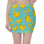Polka Dot Banana Pattern Print Pencil Mini Skirt