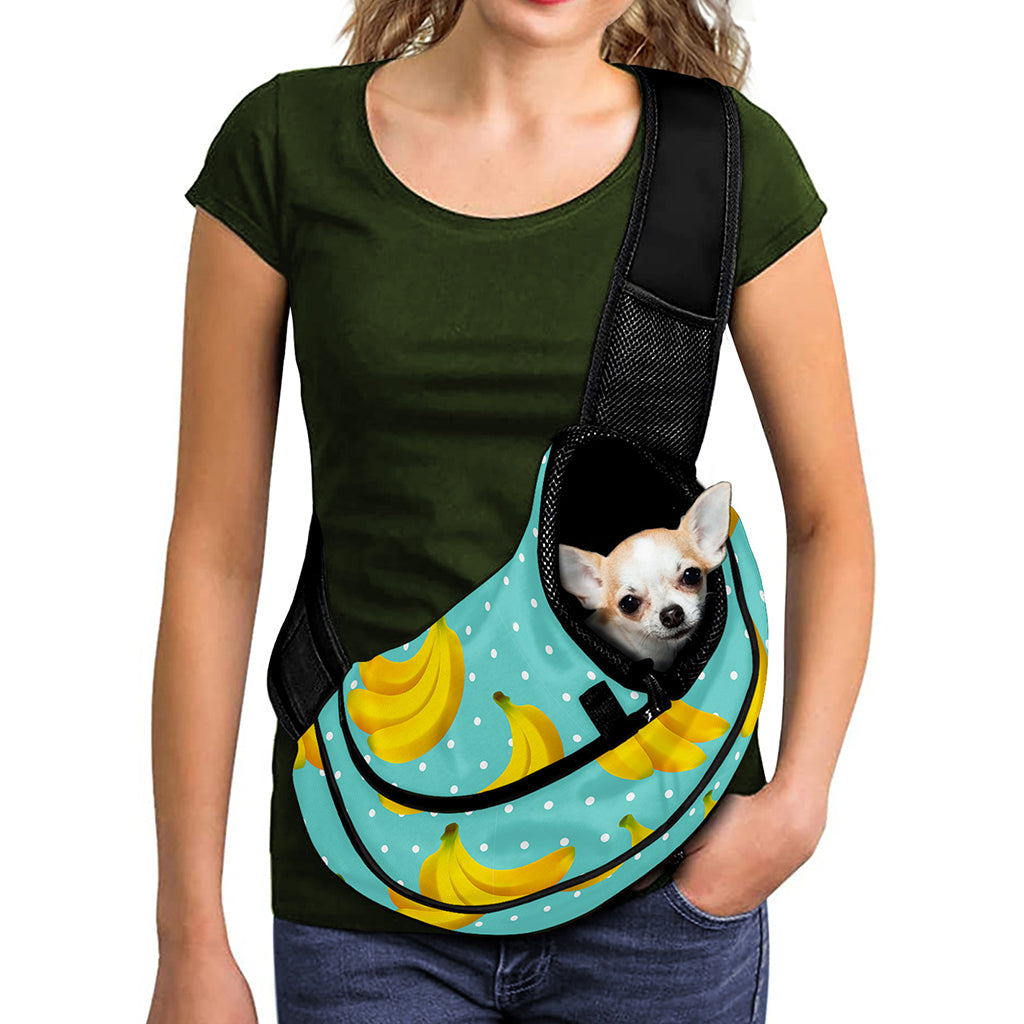 Polka Dot Banana Pattern Print Pet Sling Carrier