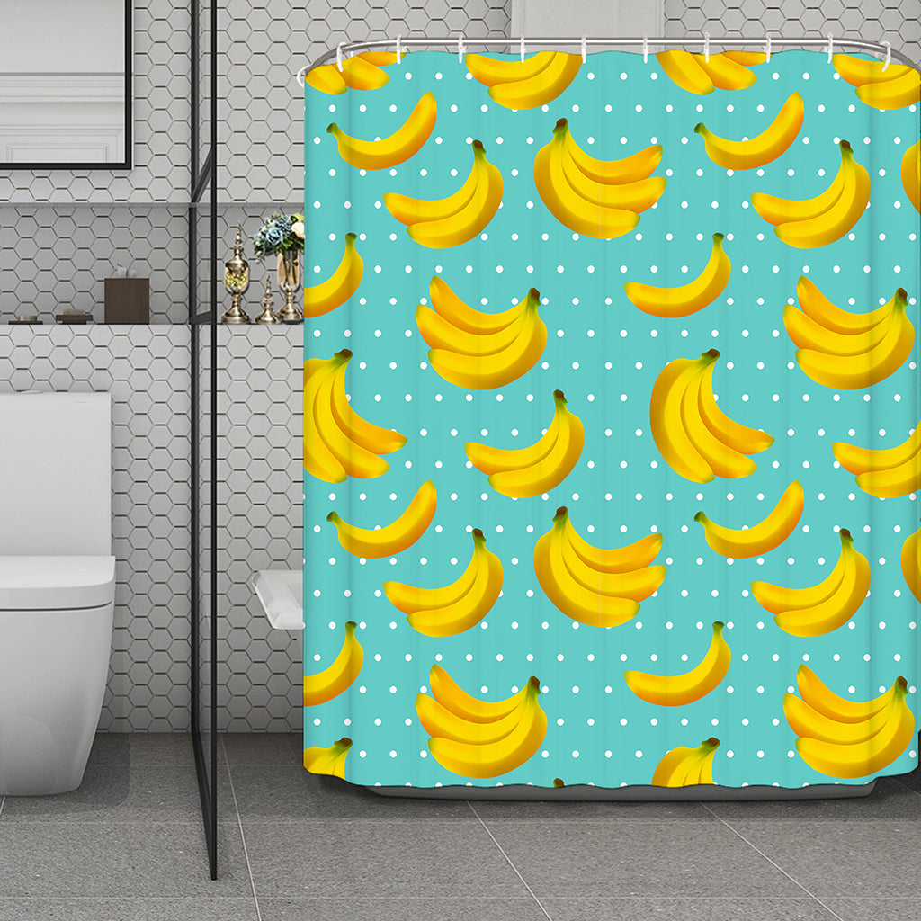 Polka Dot Banana Pattern Print Polyester Shower Curtain