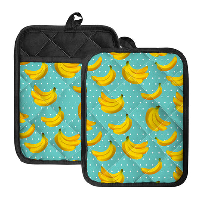 Polka Dot Banana Pattern Print Pot Holders With Pocket