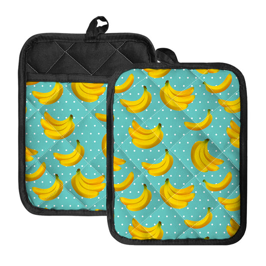 Polka Dot Banana Pattern Print Pot Holders With Pocket