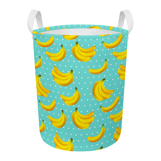 Polka Dot Banana Pattern Print Round Laundry Basket