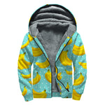 Polka Dot Banana Pattern Print Sherpa Lined Zip Up Hoodie