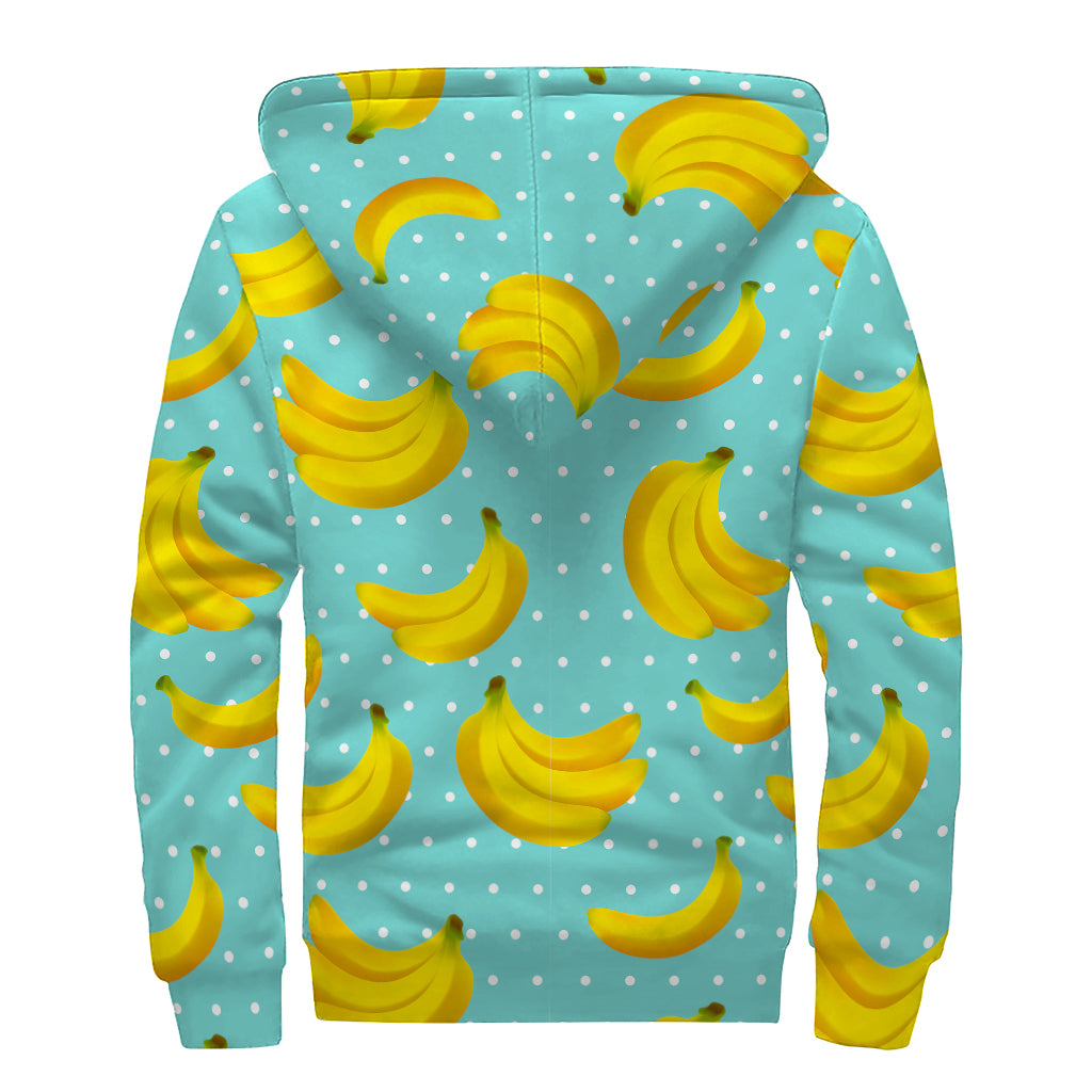 Polka Dot Banana Pattern Print Sherpa Lined Zip Up Hoodie